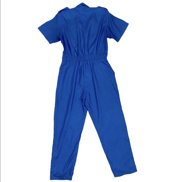 Vintage Ashleigh Morgan Sport Blue Short Sleeve Straight Leg Jumpsuit Size L - Picture 2 of 11